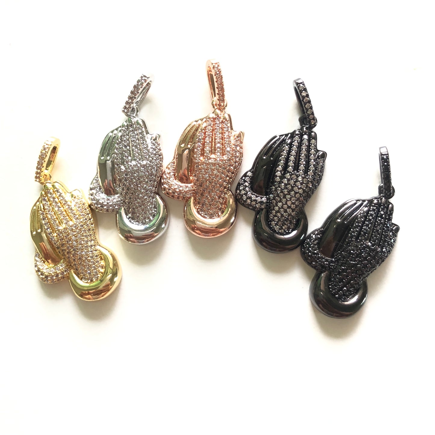 10pcs/lot 31*17mm CZ Paved Praying Hands Charms CZ Paved Charms Christian Quotes Symbols Charms Beads Beyond