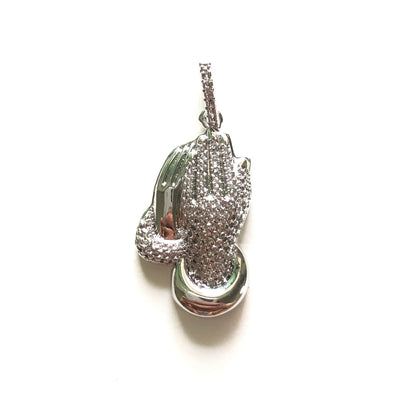 10pcs/lot 31*17mm CZ Paved Praying Hands Charms Silver CZ Paved Charms Christian Quotes Symbols Charms Beads Beyond