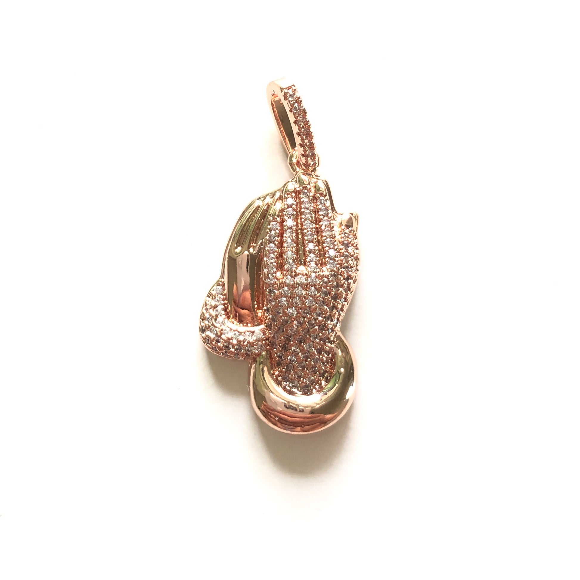 10pcs/lot 31*17mm CZ Paved Praying Hands Charms Rose Gold CZ Paved Charms Christian Quotes Symbols Charms Beads Beyond