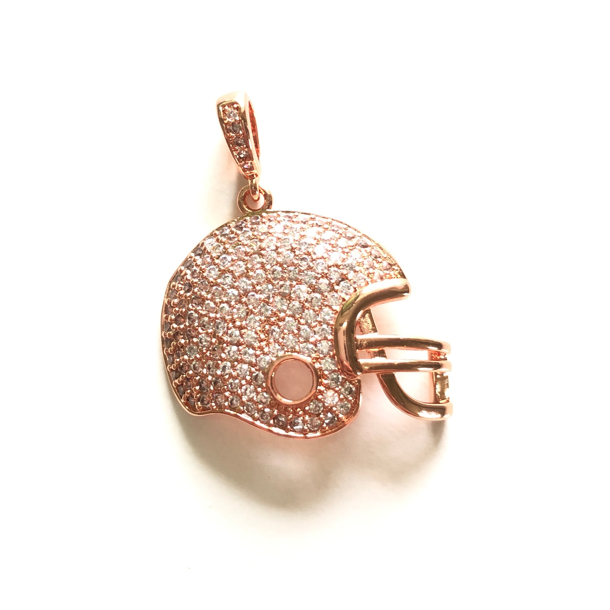 10pcs/lot 31*26mm CZ Paved American Football Helmet Charms Rose Gold CZ Paved Charms American Football Sports Charms Beads Beyond