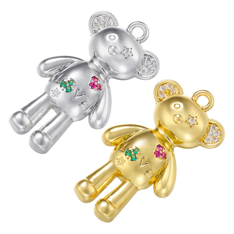 5-10pcs/lot 27 *15mm CZ Paved Cute Bear Charms Mix Colors CZ Paved Charms Animals & Insects Charms Beads Beyond
