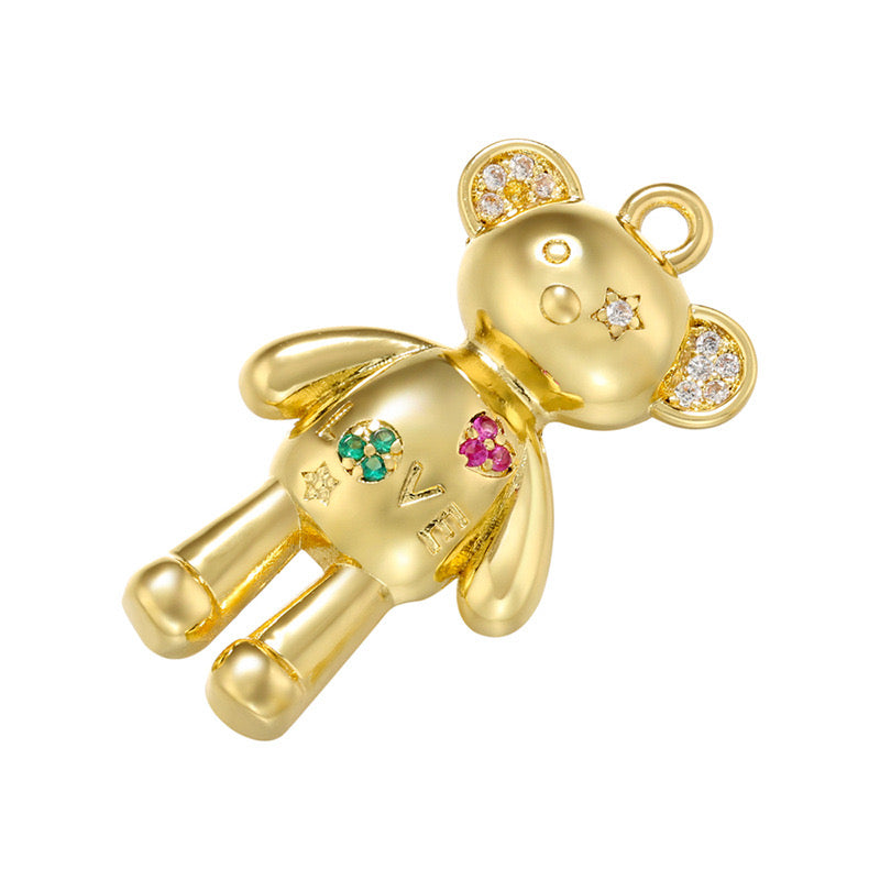5-10pcs/lot 27 *15mm CZ Paved Cute Bear Charms Gold CZ Paved Charms Animals & Insects Charms Beads Beyond