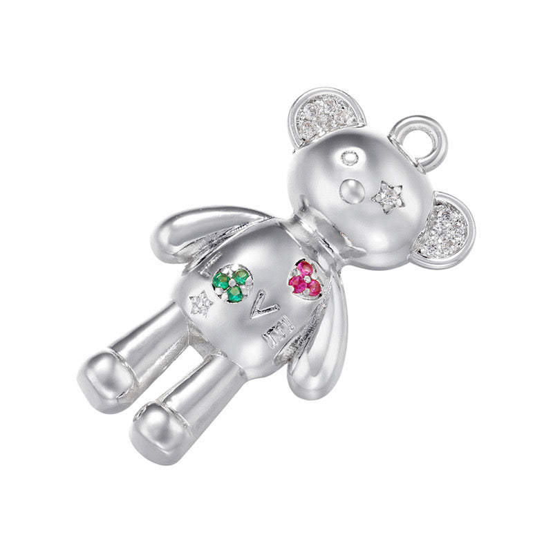 5-10pcs/lot 27 *15mm CZ Paved Cute Bear Charms Silver CZ Paved Charms Animals & Insects Charms Beads Beyond