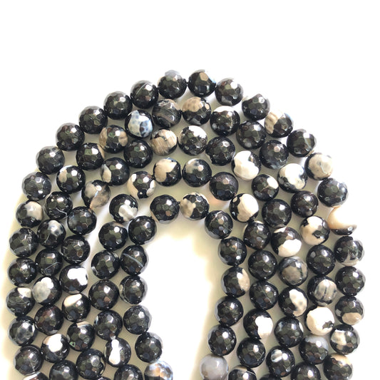 2 Strands/lot 10mm White Black Faceted Fire Agate Stone Beads Stone Beads Faceted Agate Beads Charms Beads Beyond