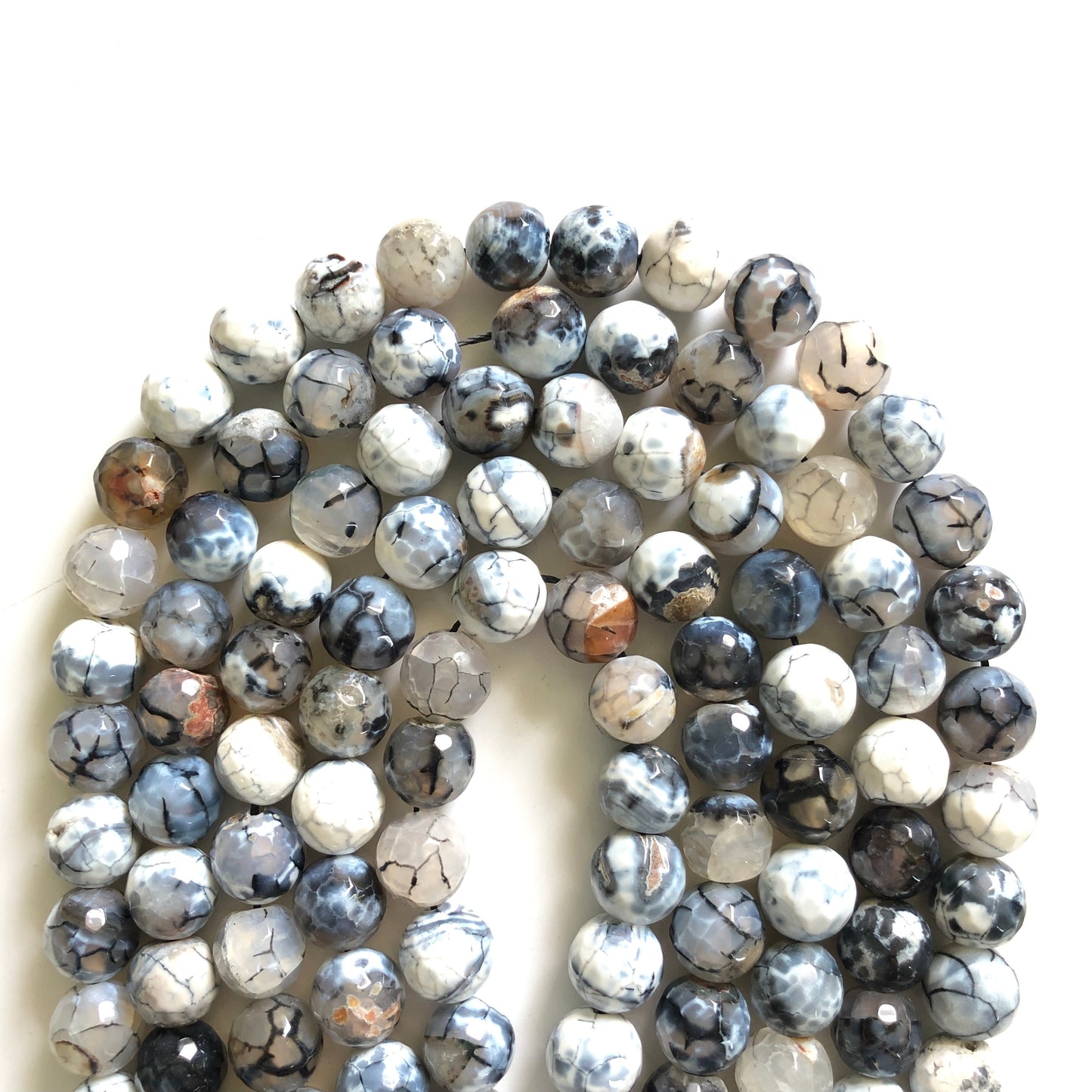 2 Strands/lot 12mm White Black Faceted Fire Agate Stone Beads Stone Beads 12mm Stone Beads Faceted Agate Beads Charms Beads Beyond