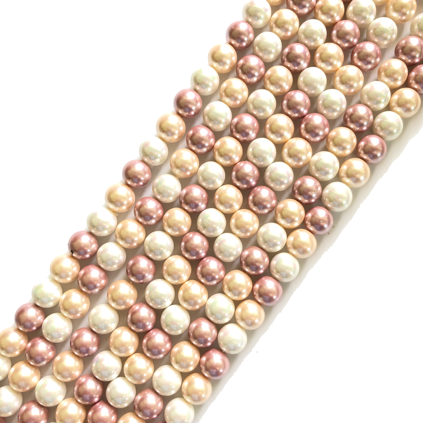 2 Strands/lot 10mm Multicolor Round Pearls- Mix White, Pink, Yellow Pearls Charms Beads Beyond