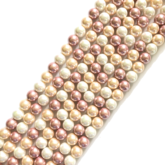 2 Strands/lot 10mm Multicolor Round Pearls- Mix White, Pink, Yellow Pearls Charms Beads Beyond