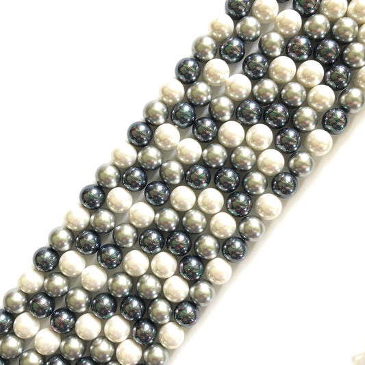 2 Strands/lot 10mm Multicolor Round Pearls- Mix White, Black, Silver Pearls Charms Beads Beyond