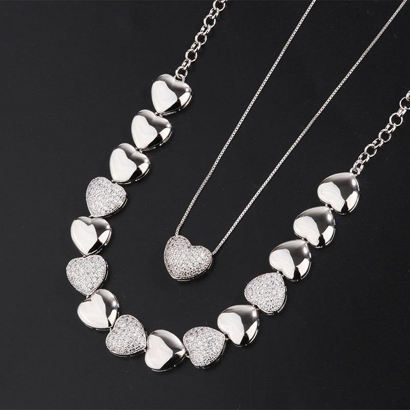 2 Sets/Lot CZ Paved Small Heart Necklace 2 Silver Sets Necklaces Love & Heart Necklaces Charms Beads Beyond