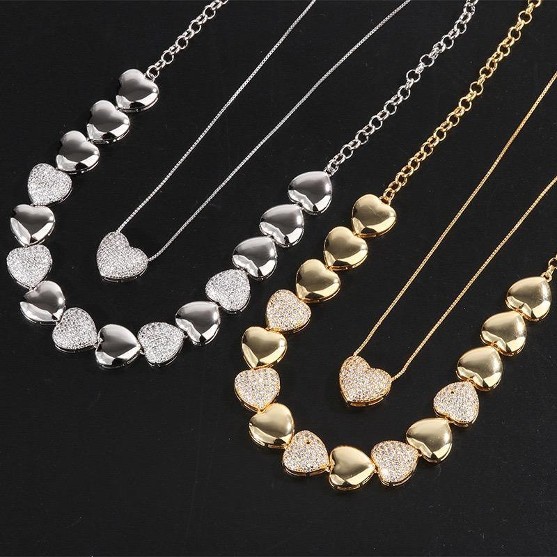 2 Sets/Lot CZ Paved Small Heart Necklace 1 Silver Set+1 Gold Set Necklaces Love & Heart Necklaces Charms Beads Beyond