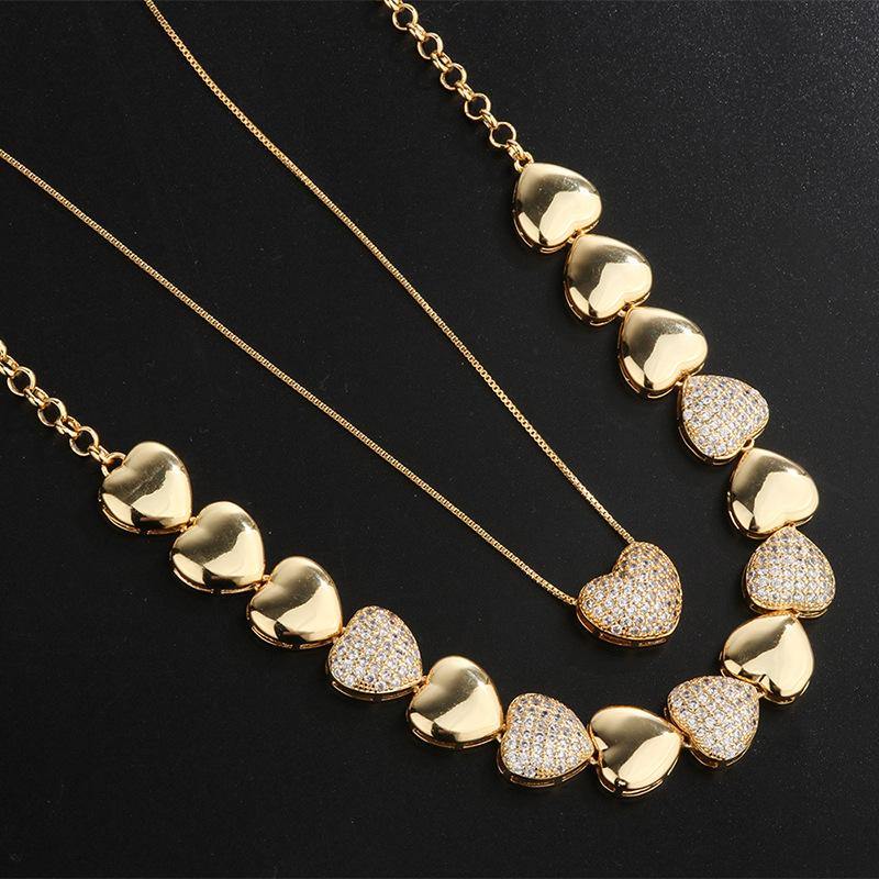 2 Sets/Lot CZ Paved Small Heart Necklace 2 Gold Sets Necklaces Love & Heart Necklaces Charms Beads Beyond