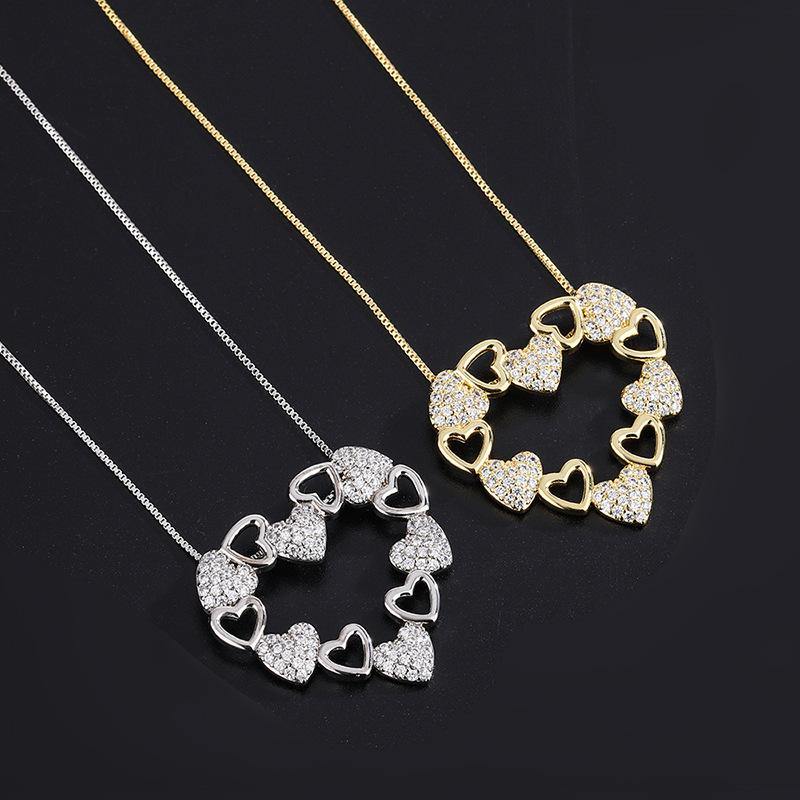 5pcs/Lot 33*31mm CZ Paved Heart Necklace Mix Colors Necklaces Love & Heart Necklaces Charms Beads Beyond