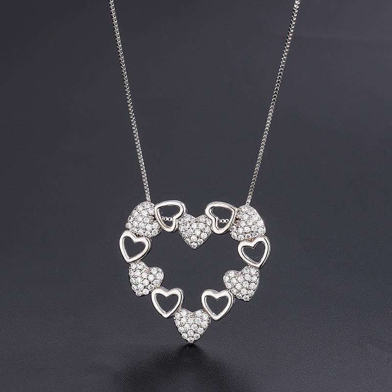 5pcs/Lot 33*31mm CZ Paved Heart Necklace Silver Necklaces Love & Heart Necklaces Charms Beads Beyond