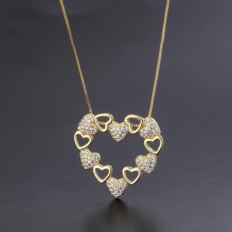 5pcs/Lot 33*31mm CZ Paved Heart Necklace Gold Necklaces Love & Heart Necklaces Charms Beads Beyond