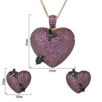 2 Sets/lot Paved Heart Necklace + Earring Set Necklaces Love & Heart Necklaces Charms Beads Beyond