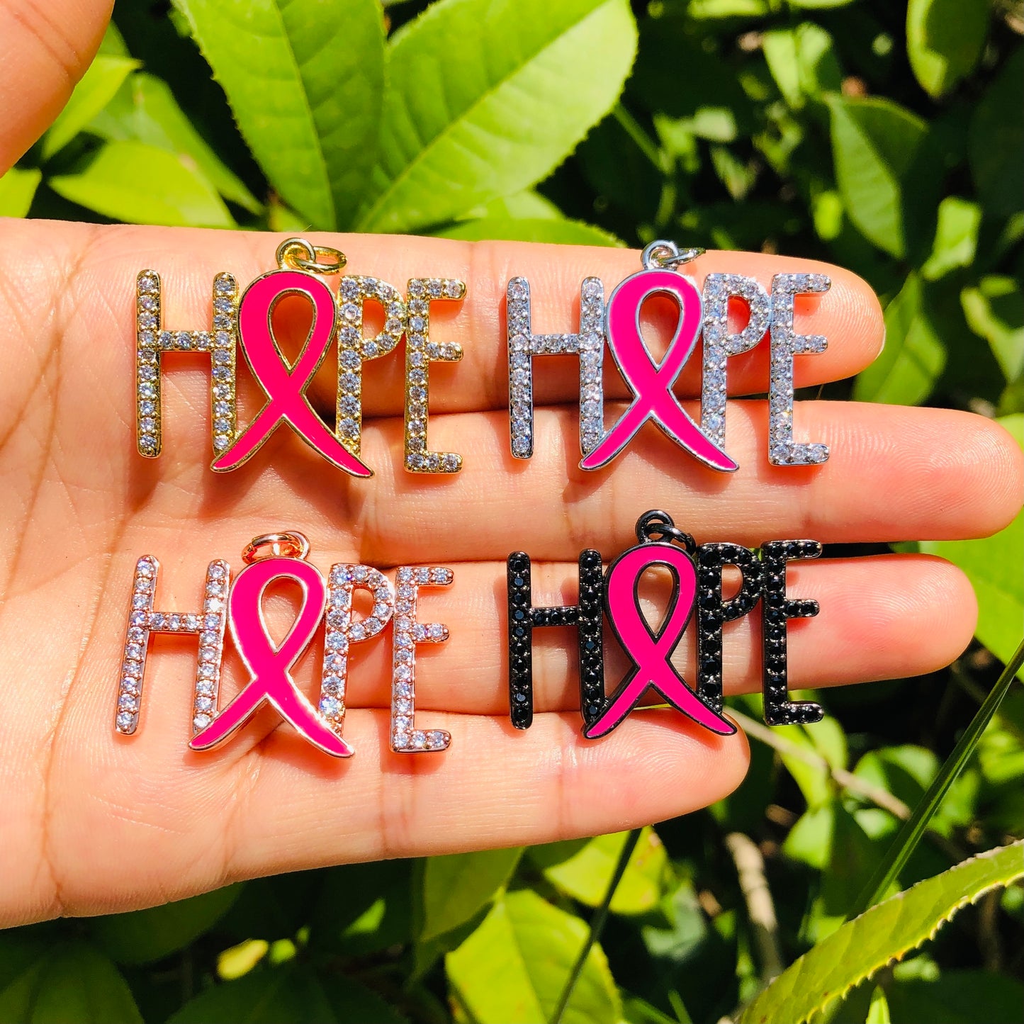 10pcs/lot CZ Paved Pink Ribbon Hope Charms - Breast Cancer Awareness Mix Colors CZ Paved Charms Breast Cancer Awareness Charms Beads Beyond