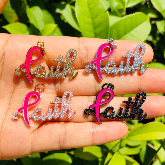 10pcs/lot CZ Paved Pink Ribbon Faith Charms - Breast Cancer Awareness Mix Colors CZ Paved Charms Breast Cancer Awareness Charms Beads Beyond