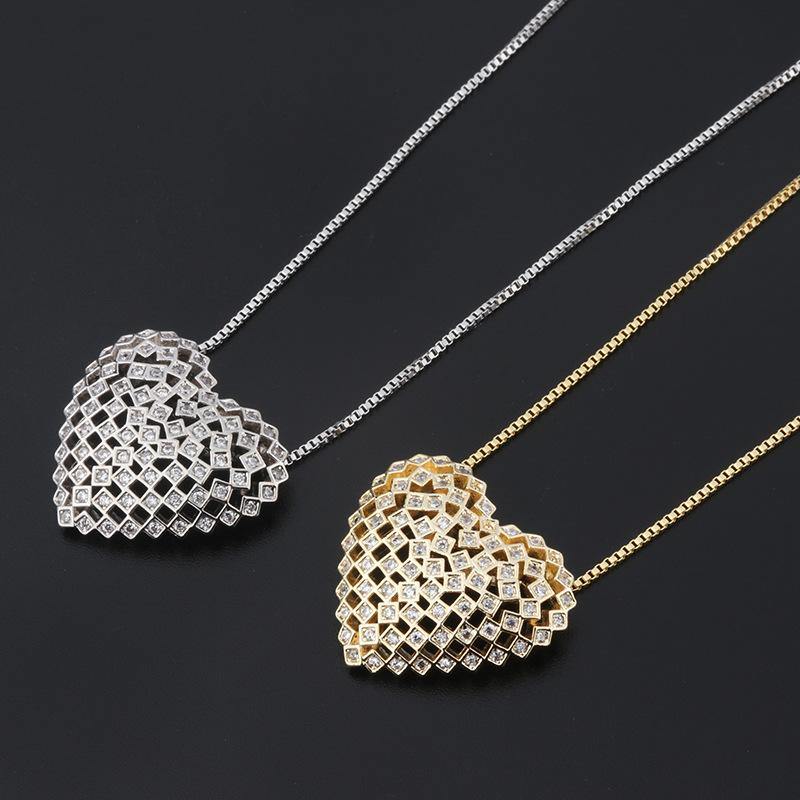5pcs/lot CZ Paved Hollow Heart Necklaces Necklaces Love & Heart Necklaces Charms Beads Beyond