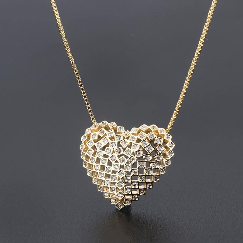 5pcs/lot CZ Paved Hollow Heart Necklaces Gold Necklaces Love & Heart Necklaces Charms Beads Beyond