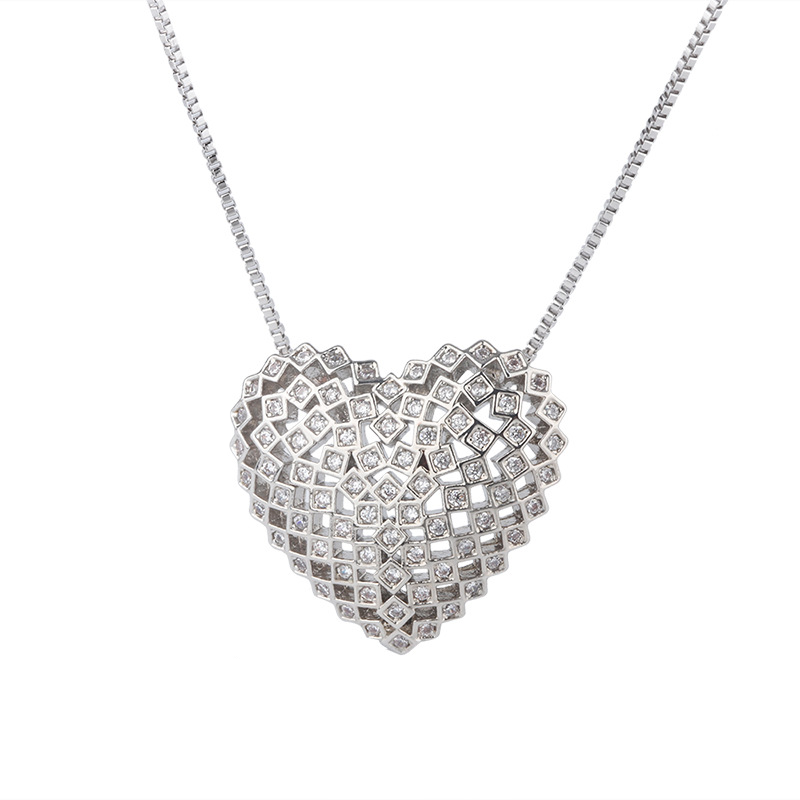 5pcs/lot CZ Paved Hollow Heart Necklaces Silver Necklaces Love & Heart Necklaces Charms Beads Beyond