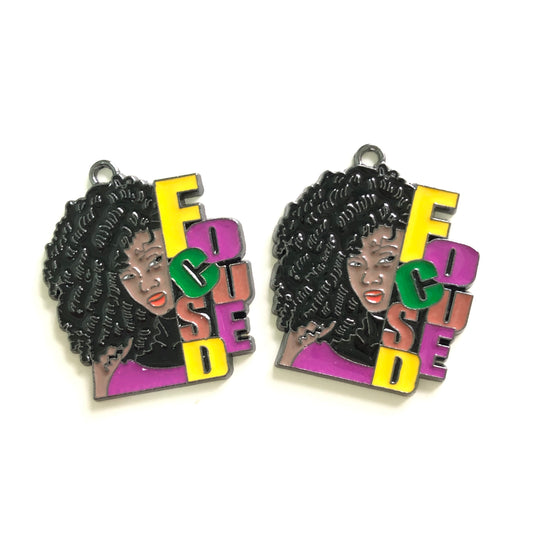 10pcs/lot Afro Black Girl Charms-Focused Enamel Afro Charms On Sale Charms Beads Beyond