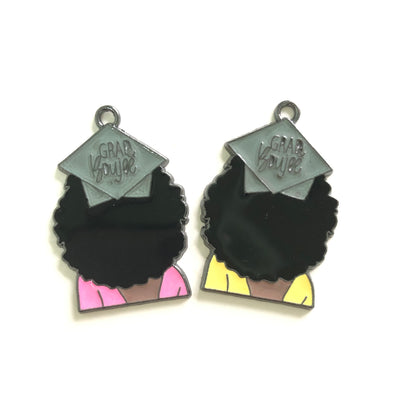 10pcs/lot Afro Black Girl Graduate Charms -Grad Boujee Graduate/Graduation Enamel Afro Charms On Sale Charms Beads Beyond