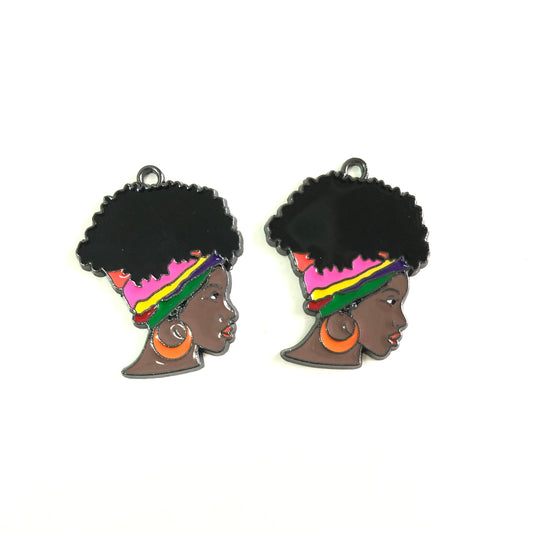 10pcs/lot Afro Black Girl Charms Enamel Afro Charms On Sale Charms Beads Beyond