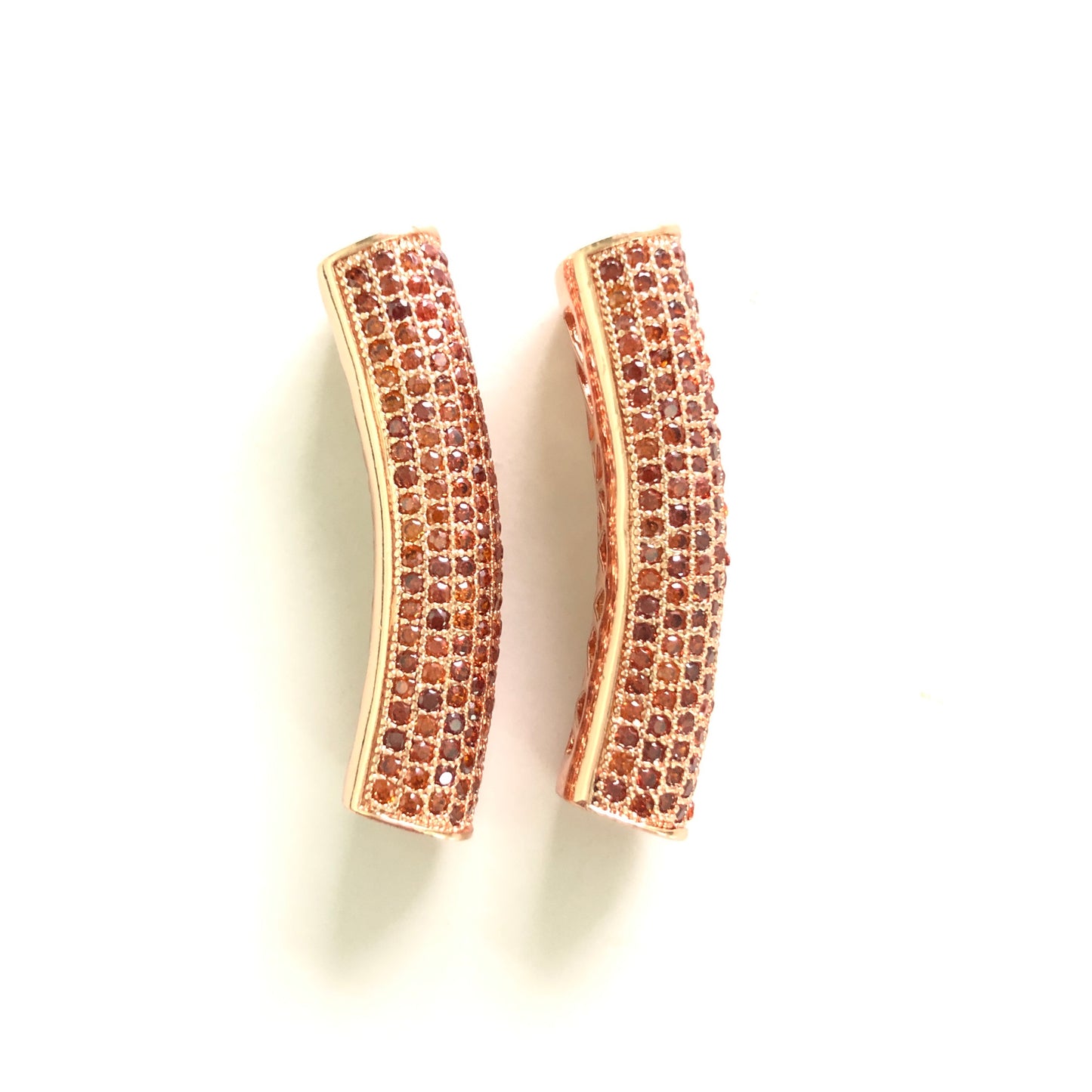 5-10pcs/lot 37.7*9mm Reddish Orange CZ Paved Tube Bar Spacers Rose Gold CZ Paved Spacers Colorful Zirconia Tube Bar Centerpieces Charms Beads Beyond