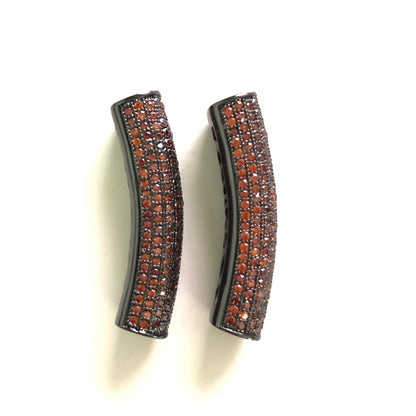 5-10pcs/lot 37.7*9mm Reddish Orange CZ Paved Tube Bar Spacers Black CZ Paved Spacers Colorful Zirconia Tube Bar Centerpieces Charms Beads Beyond