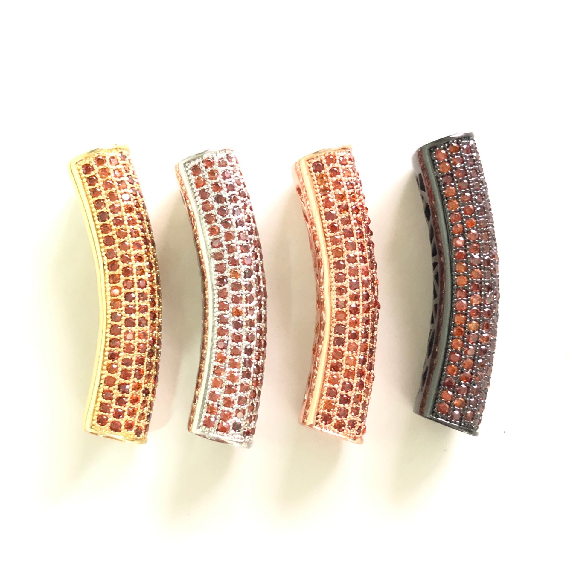 5-10pcs/lot 37.7*9mm Reddish Orange CZ Paved Tube Bar Spacers CZ Paved Spacers Colorful Zirconia Tube Bar Centerpieces Charms Beads Beyond