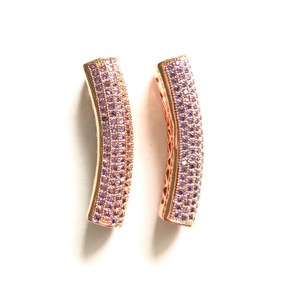 5-10pcs/lot 37.7*9mm Purple CZ Paved Tube Bar Spacers Rose Gold CZ Paved Spacers Colorful Zirconia Tube Bar Centerpieces Charms Beads Beyond