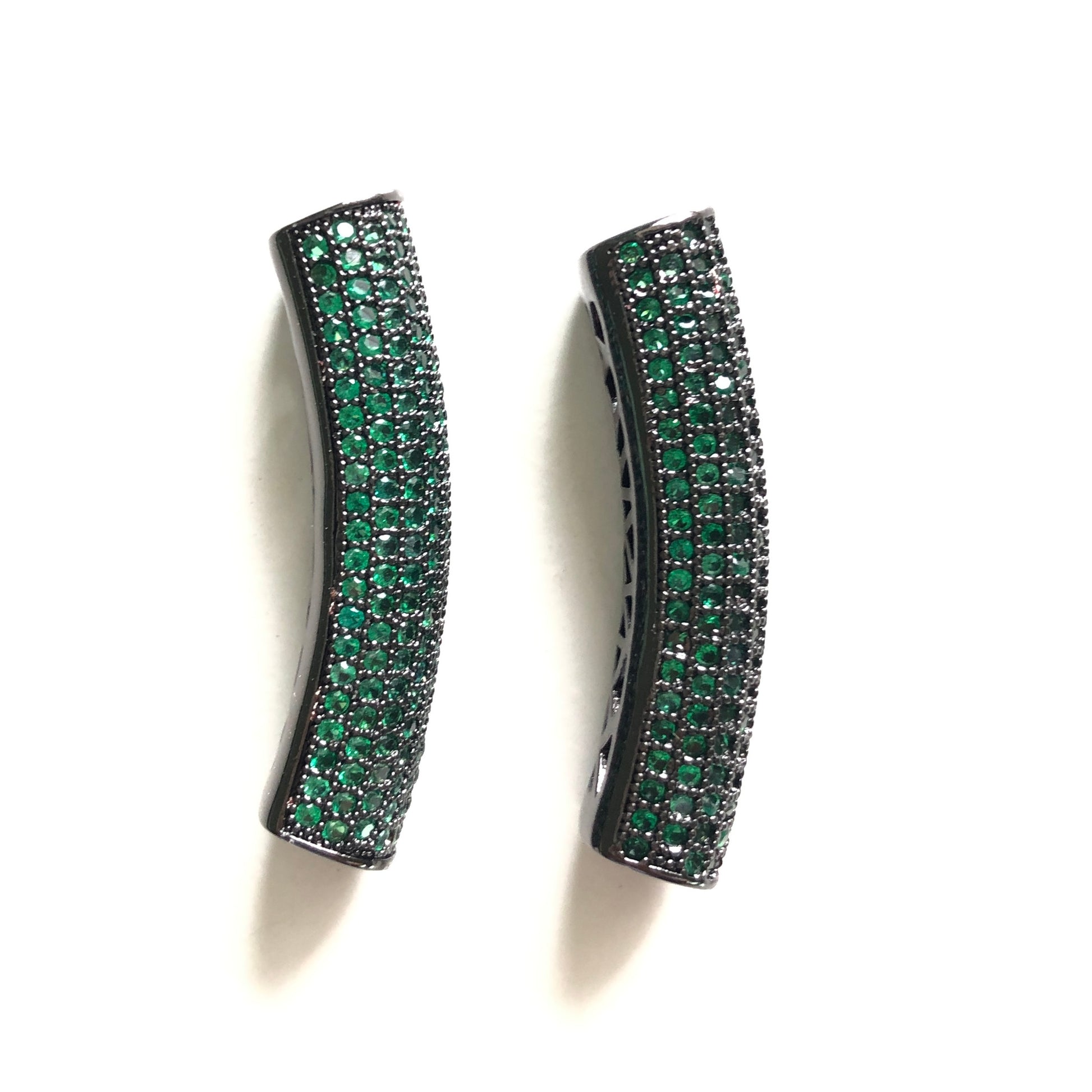 5-10pcs/lot 37.7*9mm Green CZ Paved Tube Bar Spacers Black CZ Paved Spacers Colorful Zirconia Tube Bar Centerpieces Charms Beads Beyond