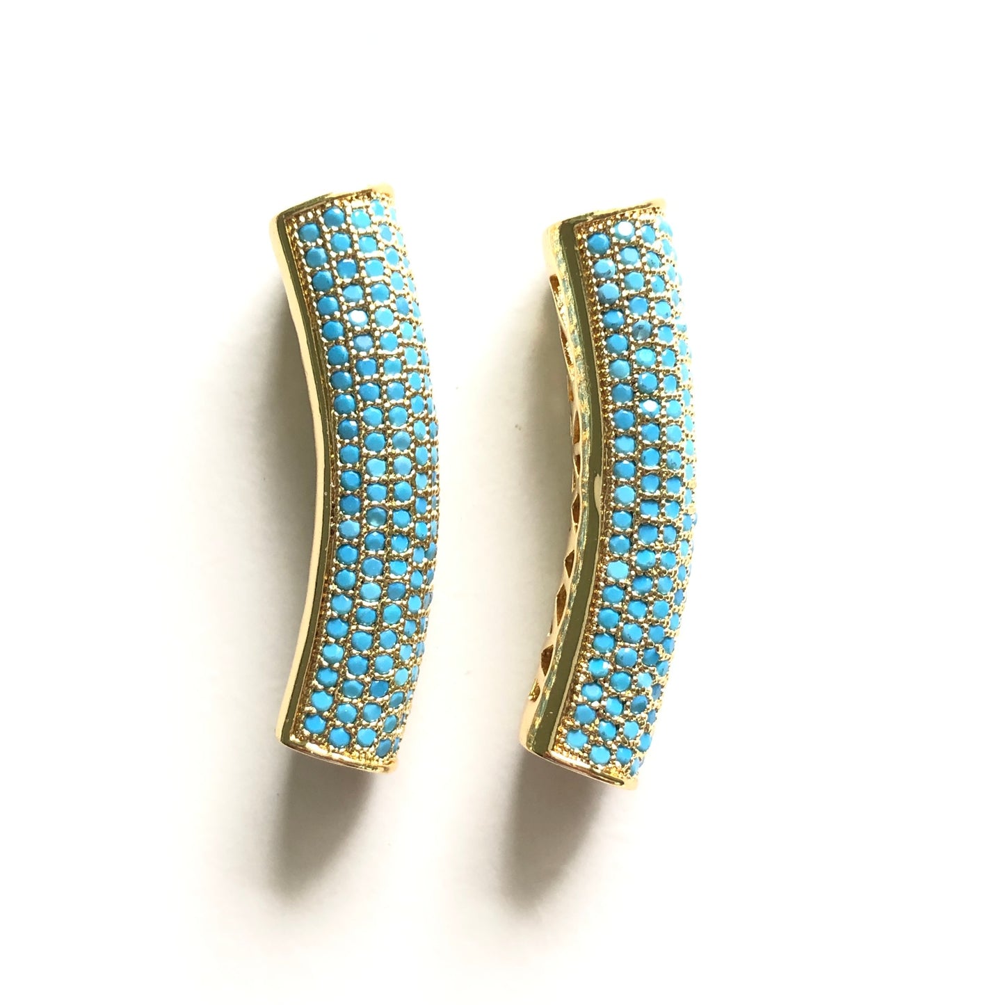 5-10pcs/lot 37.7*9mm Turquoise CZ Paved Tube Bar Spacers Gold CZ Paved Spacers Colorful Zirconia Tube Bar Centerpieces Charms Beads Beyond