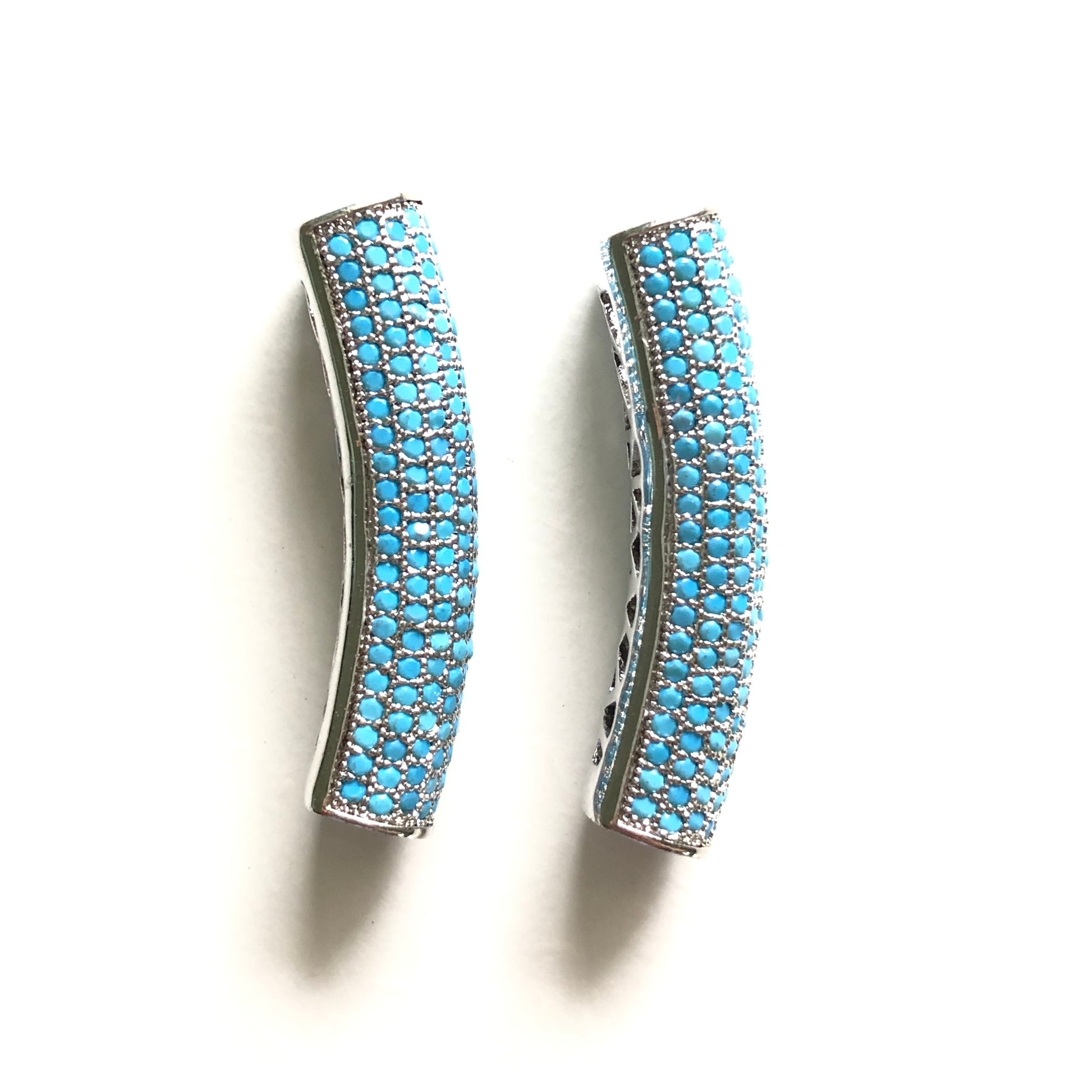 5-10pcs/lot 37.7*9mm Turquoise CZ Paved Tube Bar Spacers Silver CZ Paved Spacers Colorful Zirconia Tube Bar Centerpieces Charms Beads Beyond