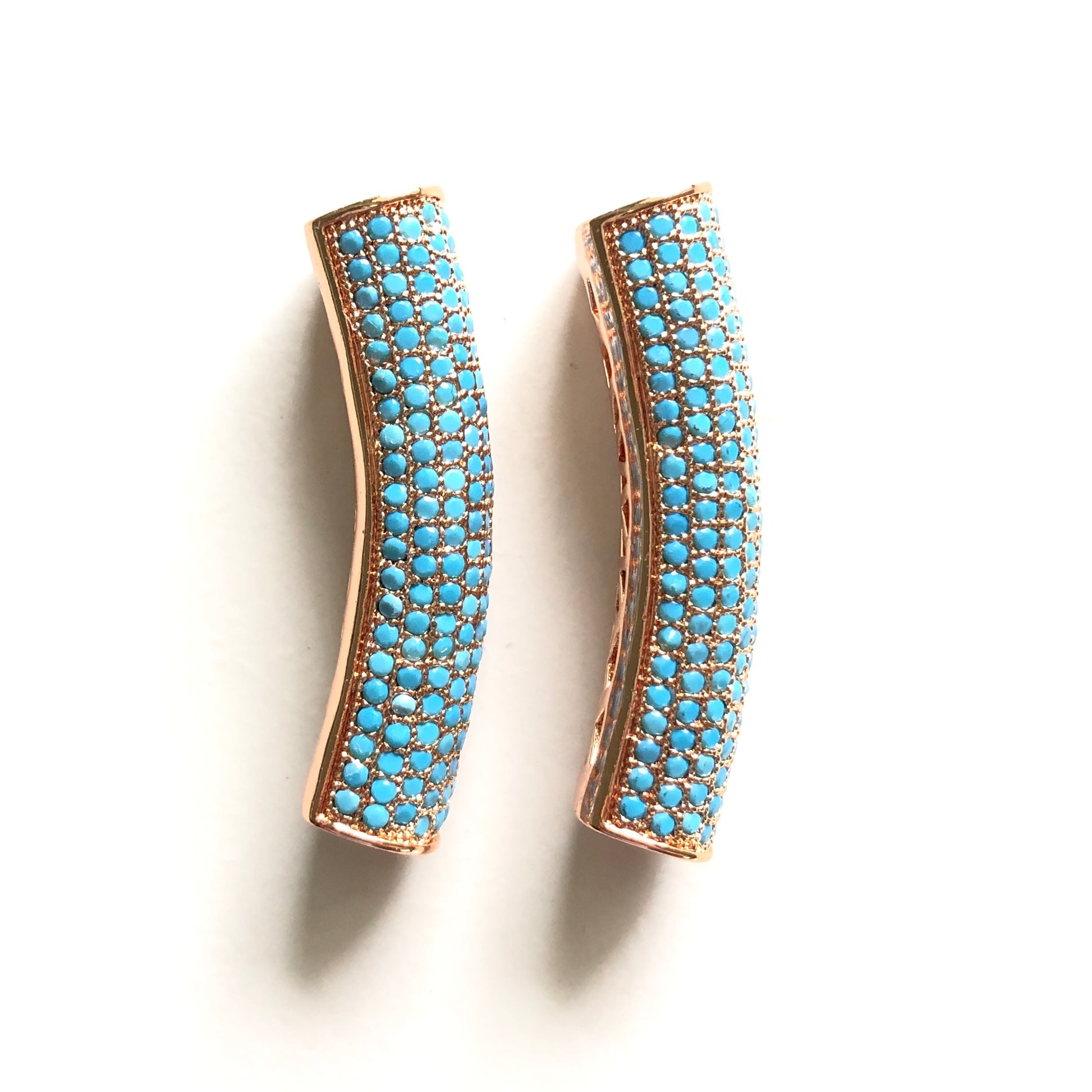 5-10pcs/lot 37.7*9mm Turquoise CZ Paved Tube Bar Spacers Rose Gold CZ Paved Spacers Colorful Zirconia Tube Bar Centerpieces Charms Beads Beyond