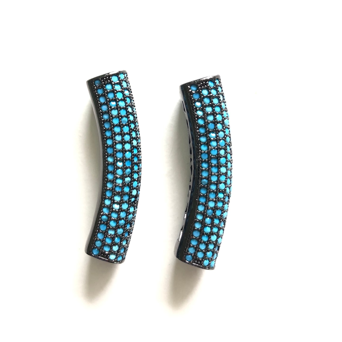 5-10pcs/lot 37.7*9mm Turquoise CZ Paved Tube Bar Spacers Black CZ Paved Spacers Colorful Zirconia Tube Bar Centerpieces Charms Beads Beyond