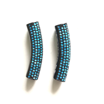 5-10pcs/lot 37.7*9mm Turquoise CZ Paved Tube Bar Spacers Black CZ Paved Spacers Colorful Zirconia Tube Bar Centerpieces Charms Beads Beyond