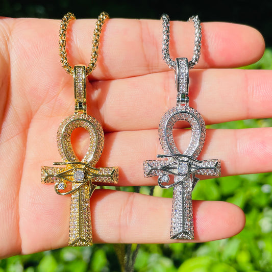 5pcs/lot 18inch Gold Silver Plated Chain CZ Pave Egypt Eyes of Horus ANKH Cross Necklace Necklaces Charms Beads Beyond