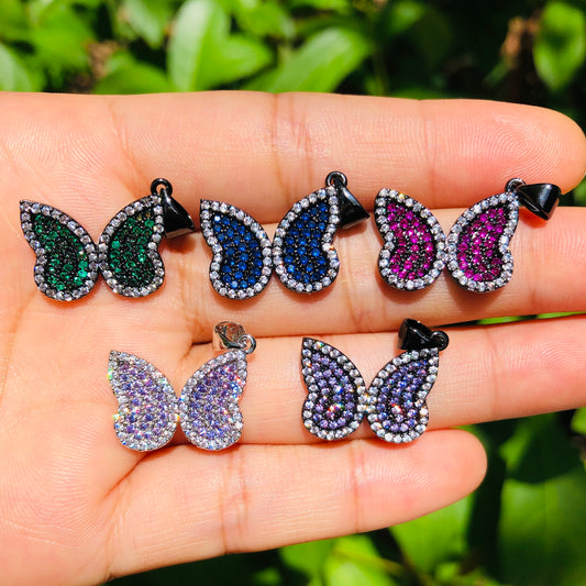 5pcs/lot 21*15mm Colorful CZ Paved Butterfly Charms Mix Color CZ Paved Charms Butterflies Charms Beads Beyond
