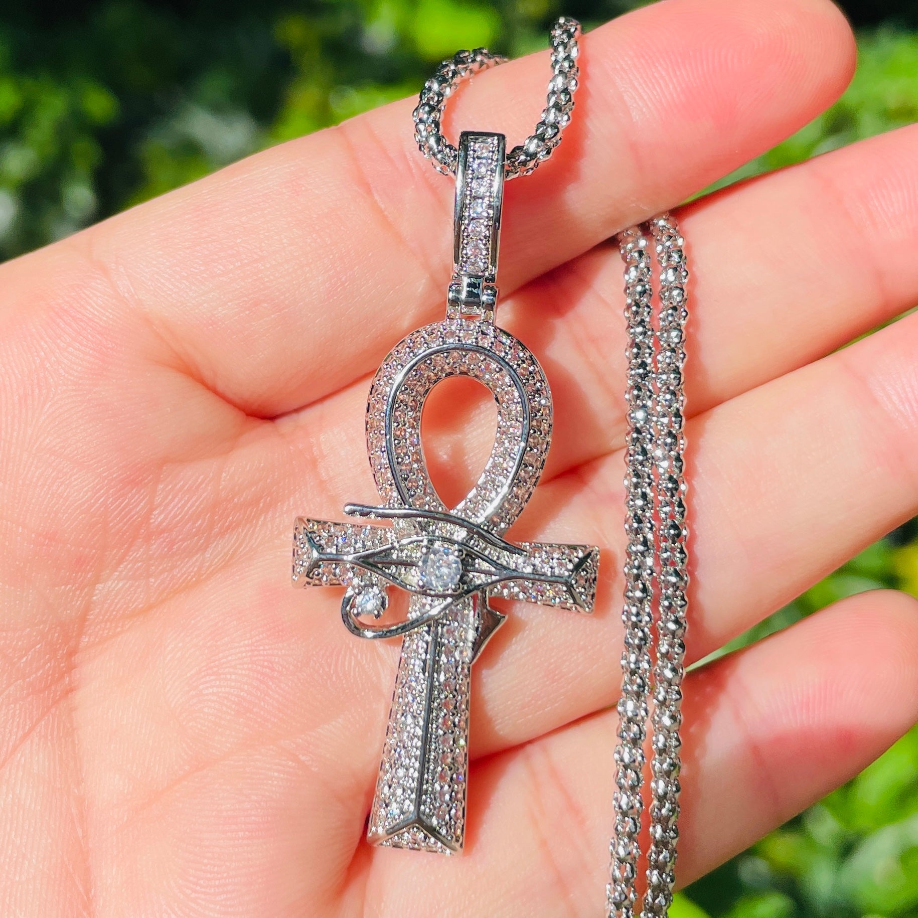 5pcs/lot 18inch Gold Silver Plated Chain CZ Pave Egypt Eyes of Horus ANKH Cross Necklace Necklaces Charms Beads Beyond