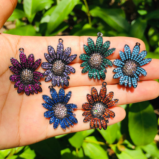5/lot 27.5*21.5mm Colorful CZ Paved Flower Charms Mix Colors CZ Paved Charms Colorful Zirconia Flowers Charms Beads Beyond