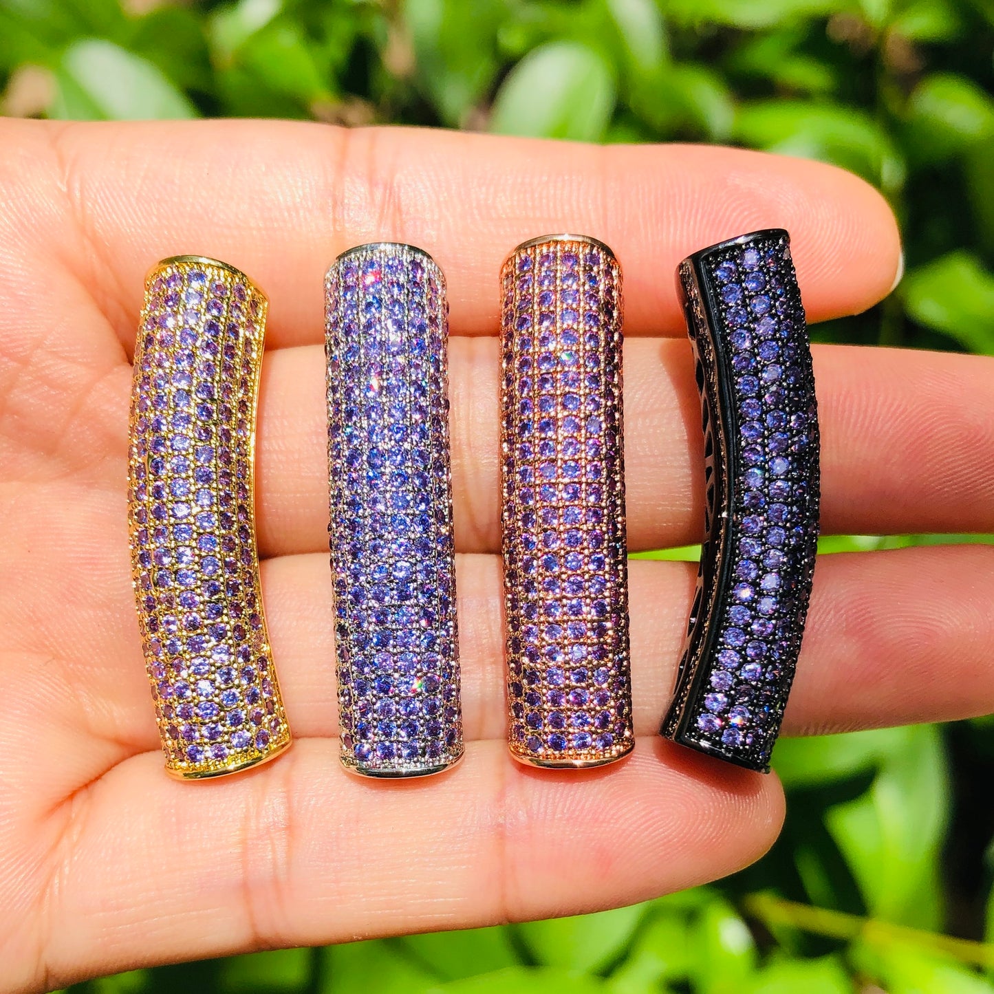 5-10pcs/lot 37.7*9mm Purple CZ Paved Tube Bar Spacers Mix Colors CZ Paved Spacers Colorful Zirconia Tube Bar Centerpieces Charms Beads Beyond