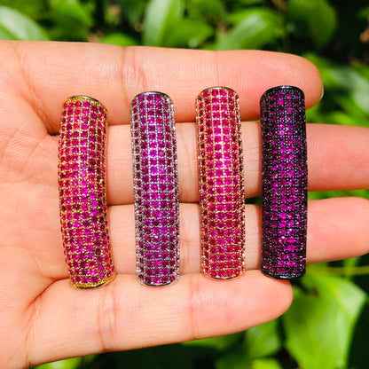 5-10pcs/lot 37.7*9mm Fuchsia CZ Paved Tube Bar Spacers Mix Colors CZ Paved Spacers Colorful Zirconia Tube Bar Centerpieces Charms Beads Beyond