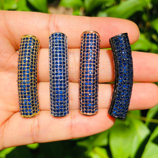 5-10pcs/lot 37.7*9mm Blue CZ Paved Tube Bar Spacers Mix Colors CZ Paved Spacers Colorful Zirconia Tube Bar Centerpieces Charms Beads Beyond