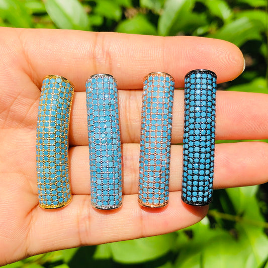 5-10pcs/lot 37.7*9mm Turquoise CZ Paved Tube Bar Spacers Mix Colors CZ Paved Spacers Colorful Zirconia Tube Bar Centerpieces Charms Beads Beyond