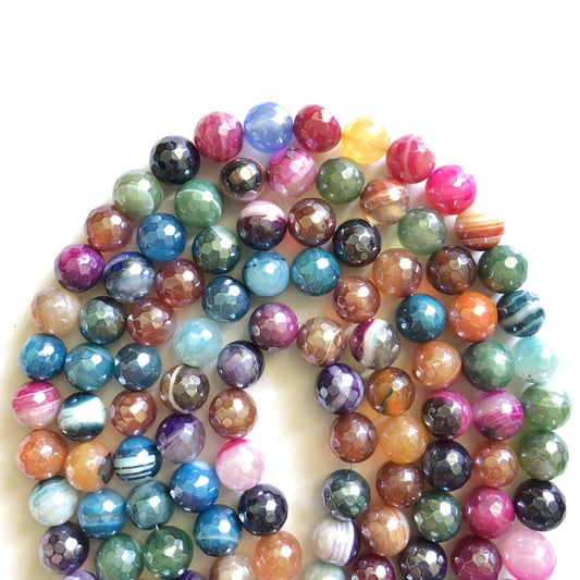 2 Strands/lot 10mm Multicolor Electroplated Faceted Banded Agate Stone Beads Electroplated Beads Electroplated Faceted Agate Beads Charms Beads Beyond