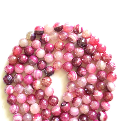 2 Strands/lot 10, 12mm Fuchsia Electroplated Faceted Banded Agate Stone Beads 12mm Electroplated Beads 12mm Stone Beads Breast Cancer Awareness Electroplated Faceted Agate Beads Charms Beads Beyond