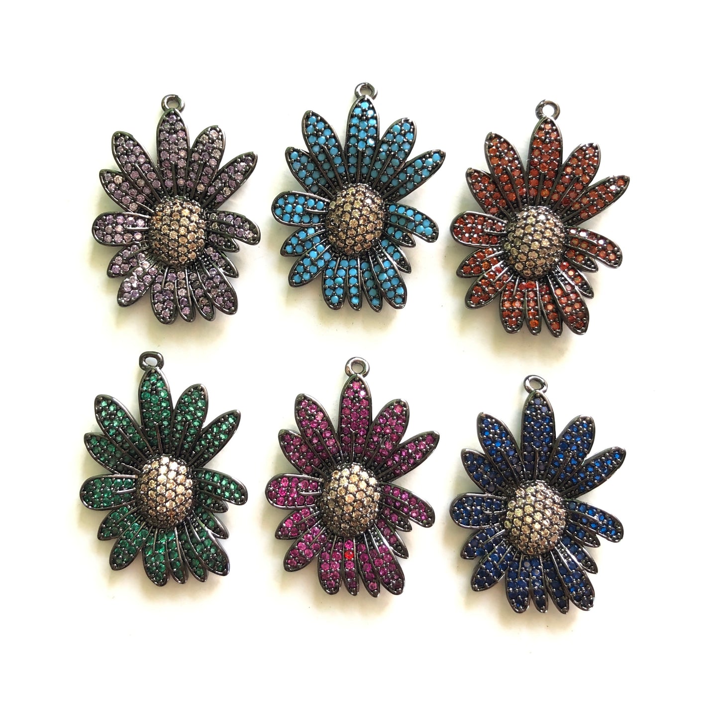5/lot 27.5*21.5mm Colorful CZ Paved Flower Charms CZ Paved Charms Colorful Zirconia Flowers Charms Beads Beyond