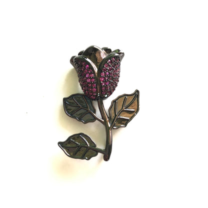 5pcs/lot 32*23mm Colorful CZ Paved Black Rose Charms Fuchsia CZ Paved Charms Colorful Zirconia Flowers Large Sizes On Sale Charms Beads Beyond
