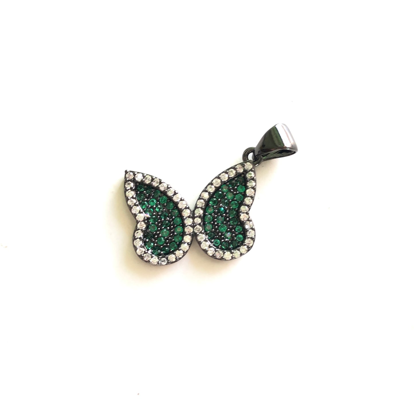 5pcs/lot 21*15mm Colorful CZ Paved Butterfly Charms Green on Black CZ Paved Charms Butterflies Charms Beads Beyond